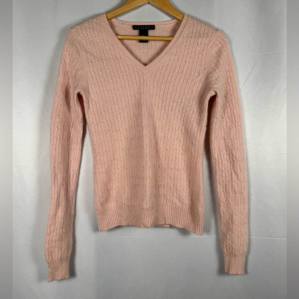 Marconi 100% Cashmere Sweater VNeck All Over Cable knit Fisherman Lightweight M